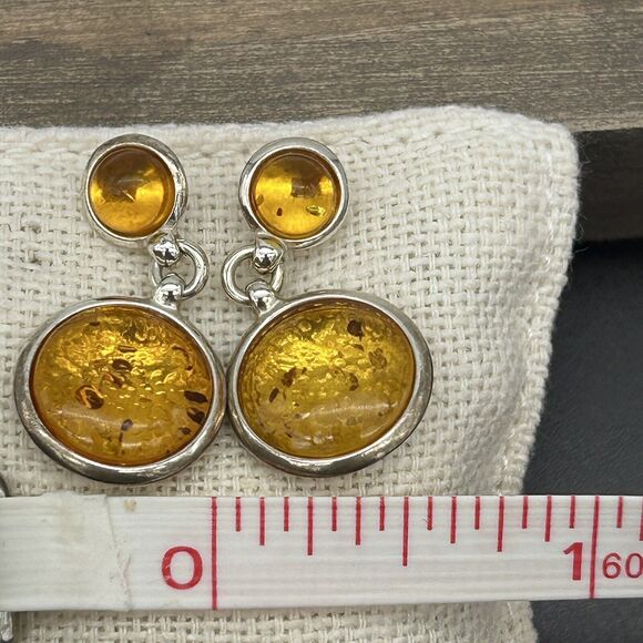Baltic Amber 925 Sterling Silver Oval Bracelet 6.5” & Round Earrings 2pc Set - Picture 11 of 11